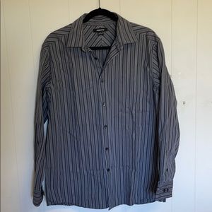 Claiborne L Gray Striped Dress Button Down Shirt